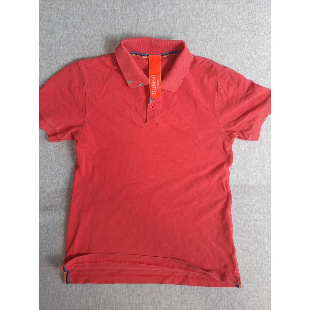 Sun68 Beach Men Small Knit Stretch Slit Polo Shirt Short Sleeve Red Pure Cotton‎